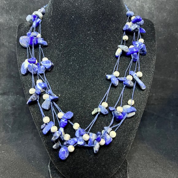 Avon Jewelry - Vintage Avon Blue Sodalite Nugget Strung Bead Necklace 20" Signed (3740)